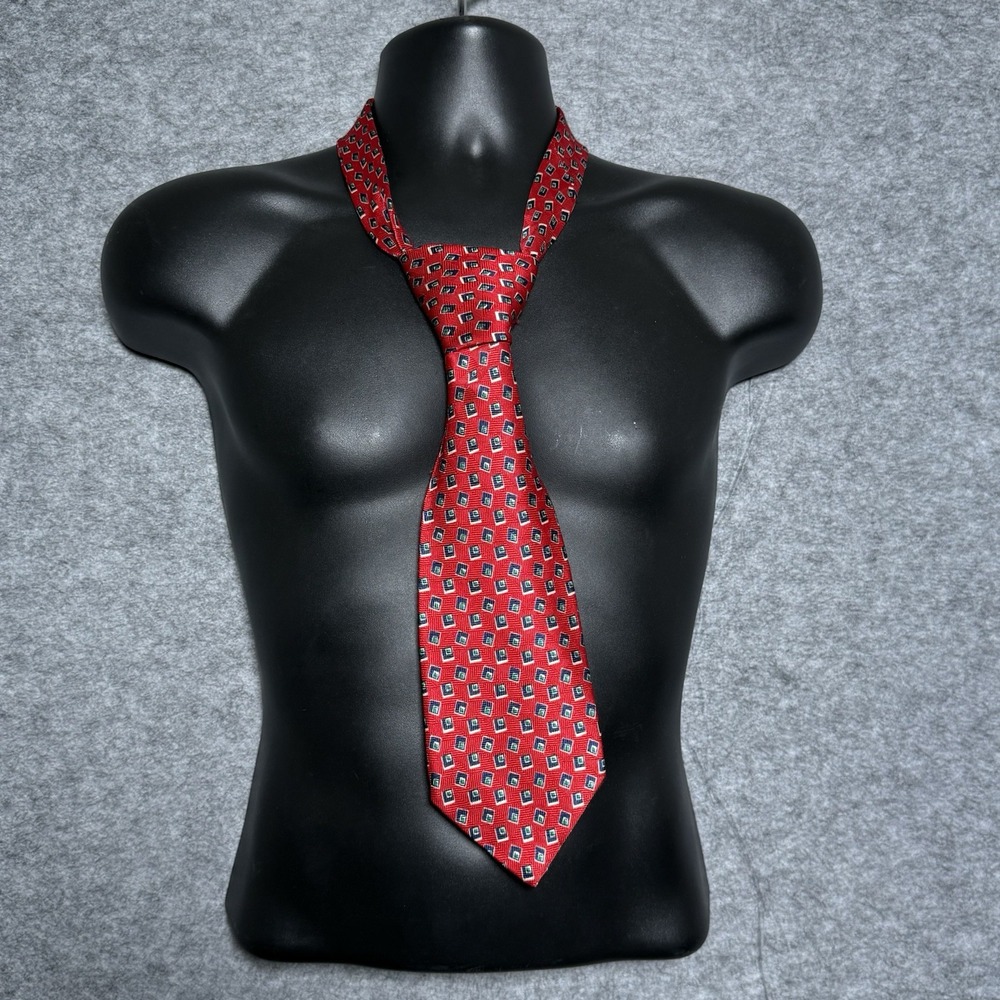 Polo Ralph Lauren Necktie Mens OS Geometric 100% Silk Red Square Pattern